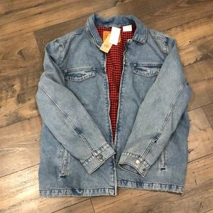 NWT buffalo plaid lined denim jean jacket